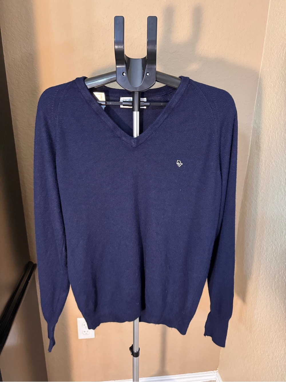 Dior Men's Navy V-Neck Orlon Acrylic Sweater